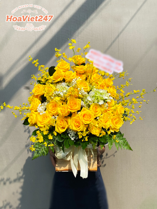 giỏ hoa tươi gh001 màu vàng đẹp