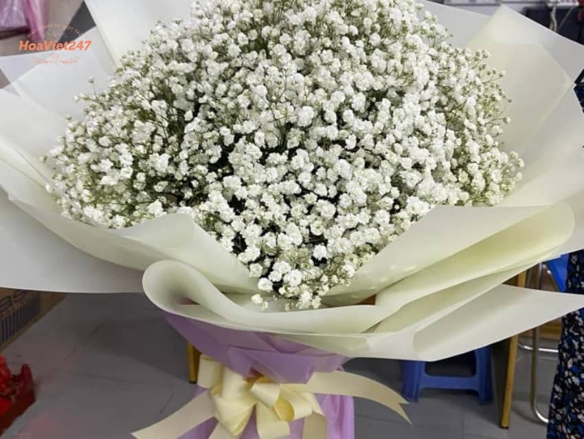 bó hoa trắng đẹp tại shop hoa trà vinh