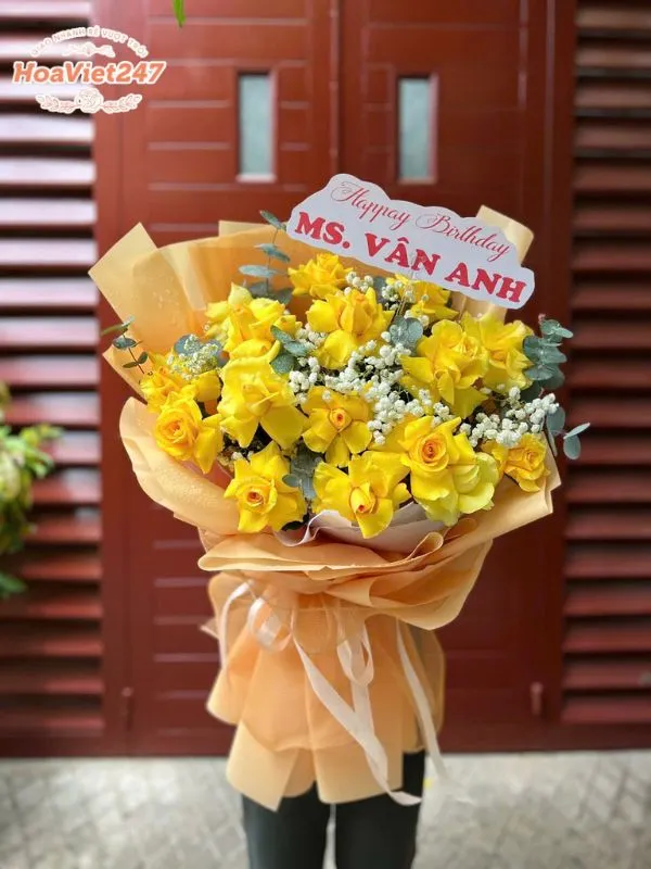 bó hồng vàng shop hoa long biên