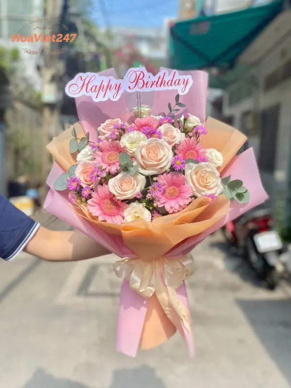 bó hoa tông hồng tặng sinh nhật 