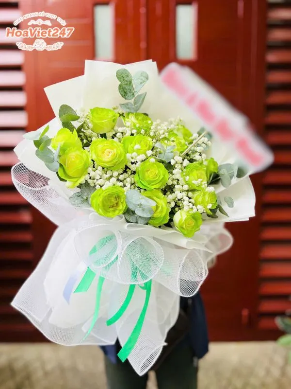 bó hoa hồng xanh tặng ngày công an nhân dân