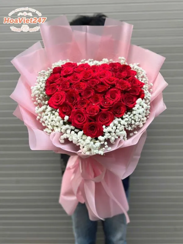 bó hoa hồng trái tim chân thành