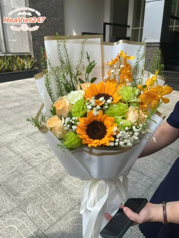 bó hoa mừng thọ hướng dương