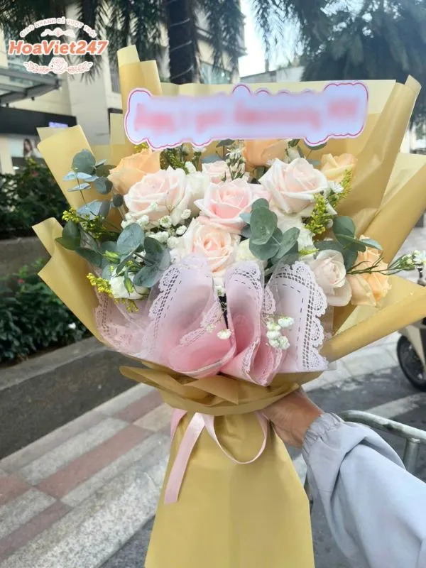 bó hoa mừng thọ màu sắc nhẹ nhàng