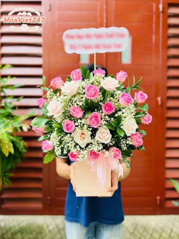 giỏ hoa hồng pastel sài gòn